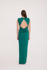 Hazel - Shawl Collar Shimmering Dress with Draped Detail