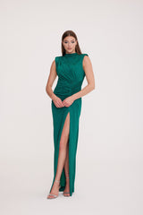 Hazel - Shawl Collar Shimmering Dress with Draped Detail