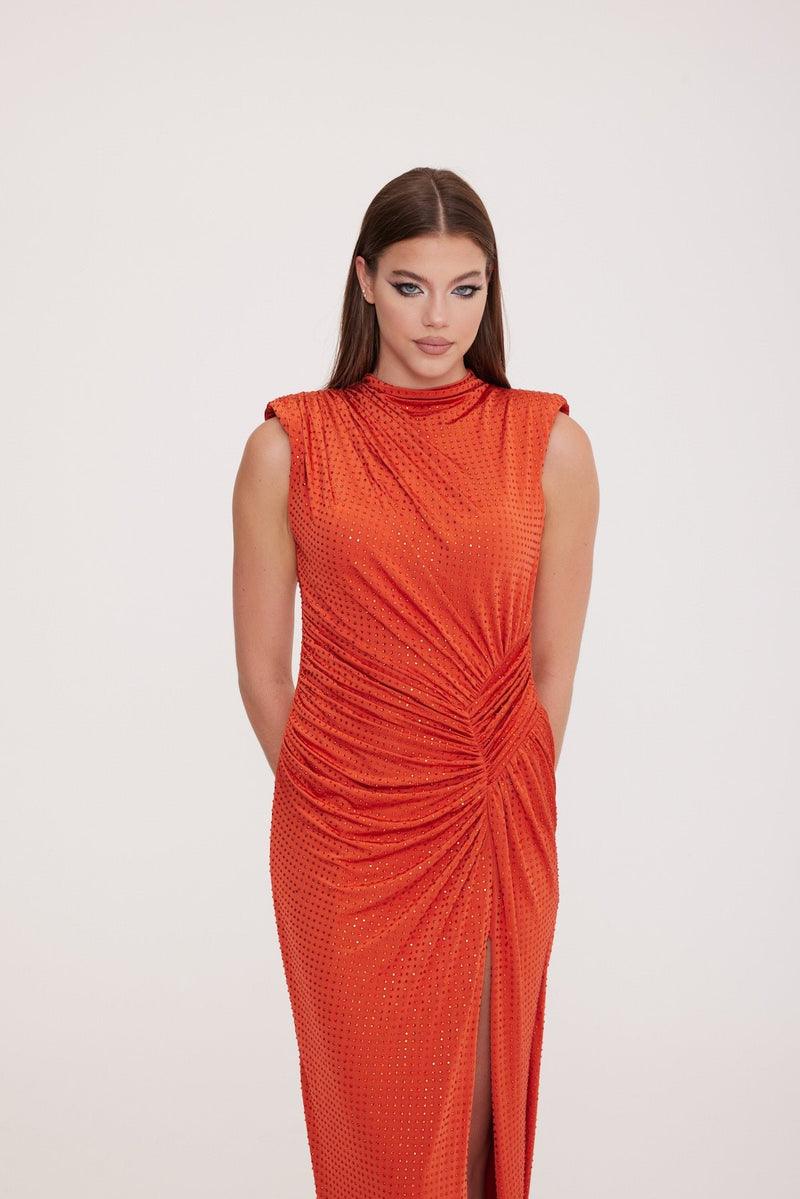 Hazel - Shawl Collar Shimmering Dress with Draped Detail