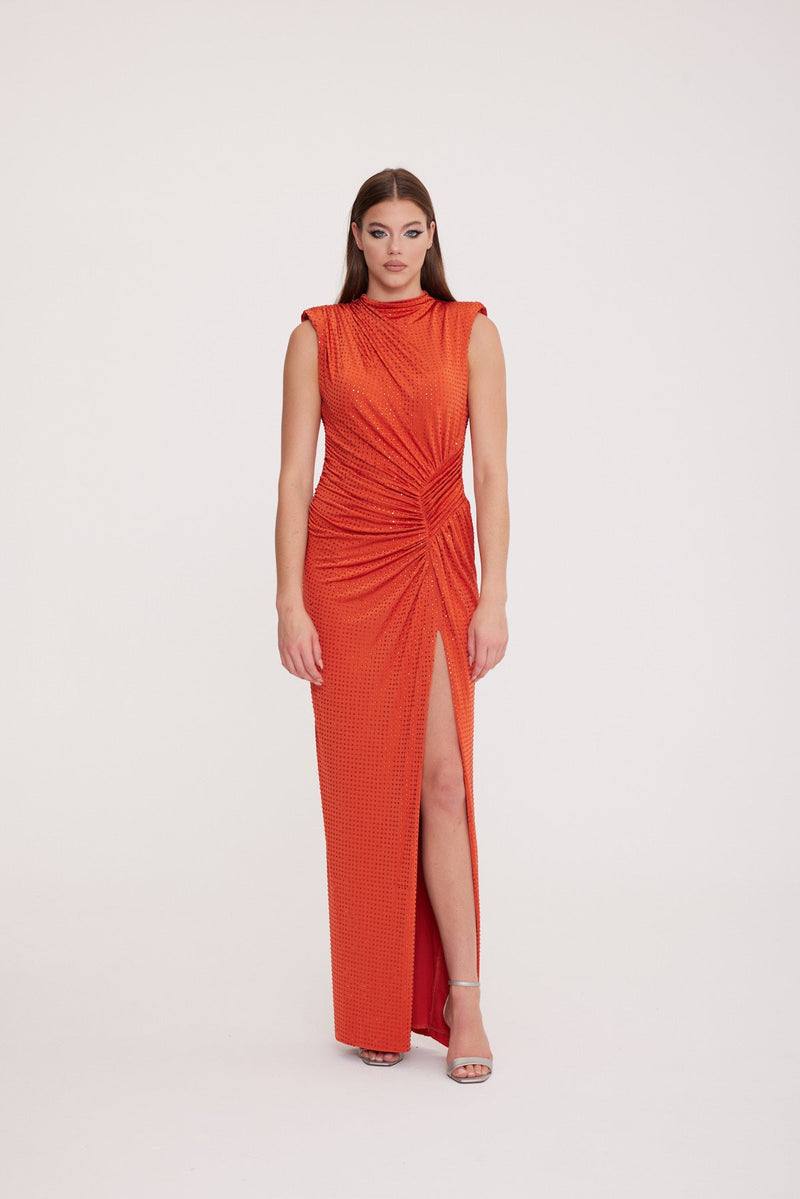 Hazel - Shawl Collar Shimmering Dress with Draped Detail