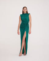 Hazel - Shawl Collar Shimmering Dress with Draped Detail