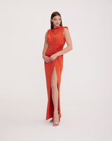 Hazel - Shawl Collar Shimmering Dress with Draped Detail