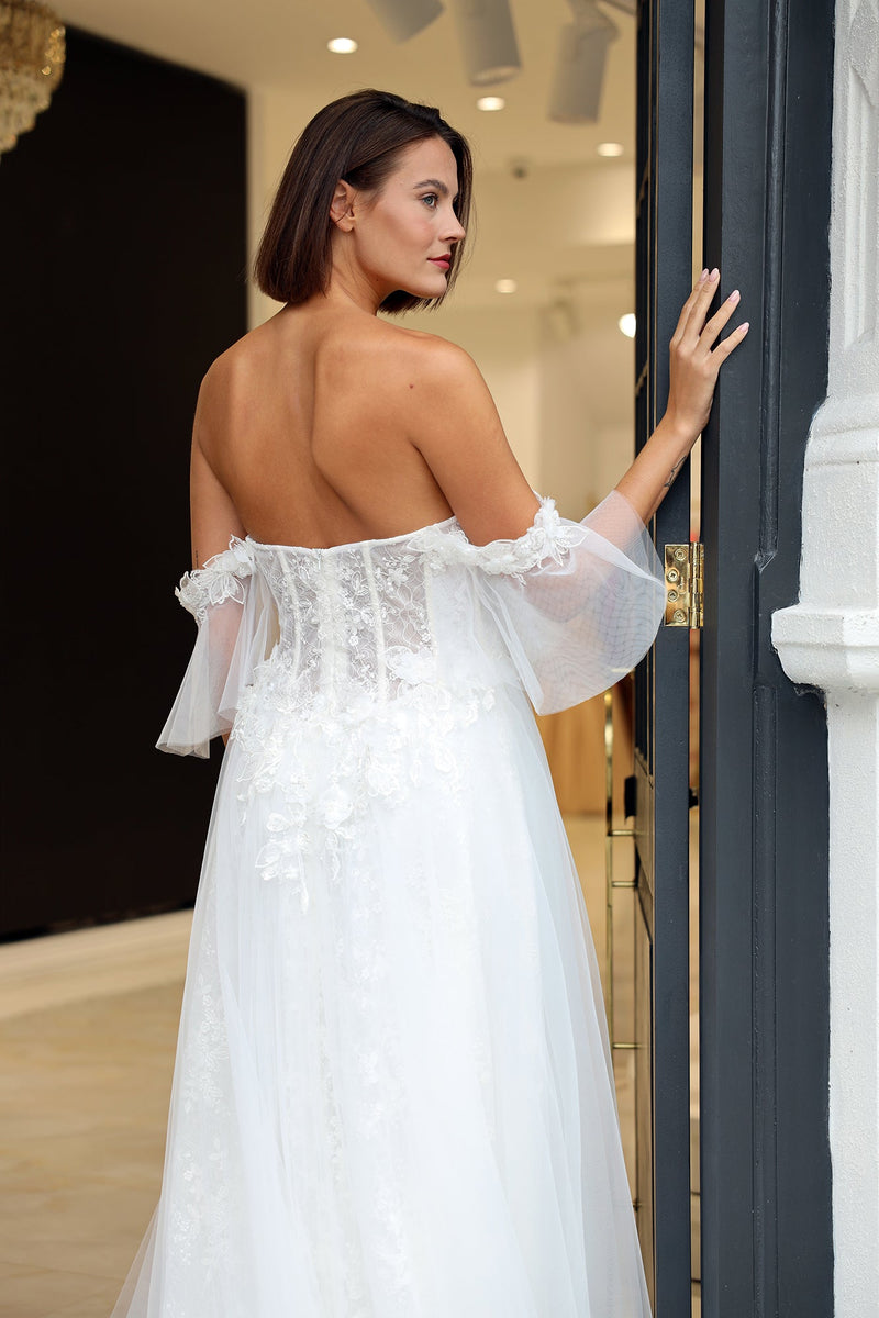 Hermione Embroidered off the shoulder wedding dress Galisa Grace