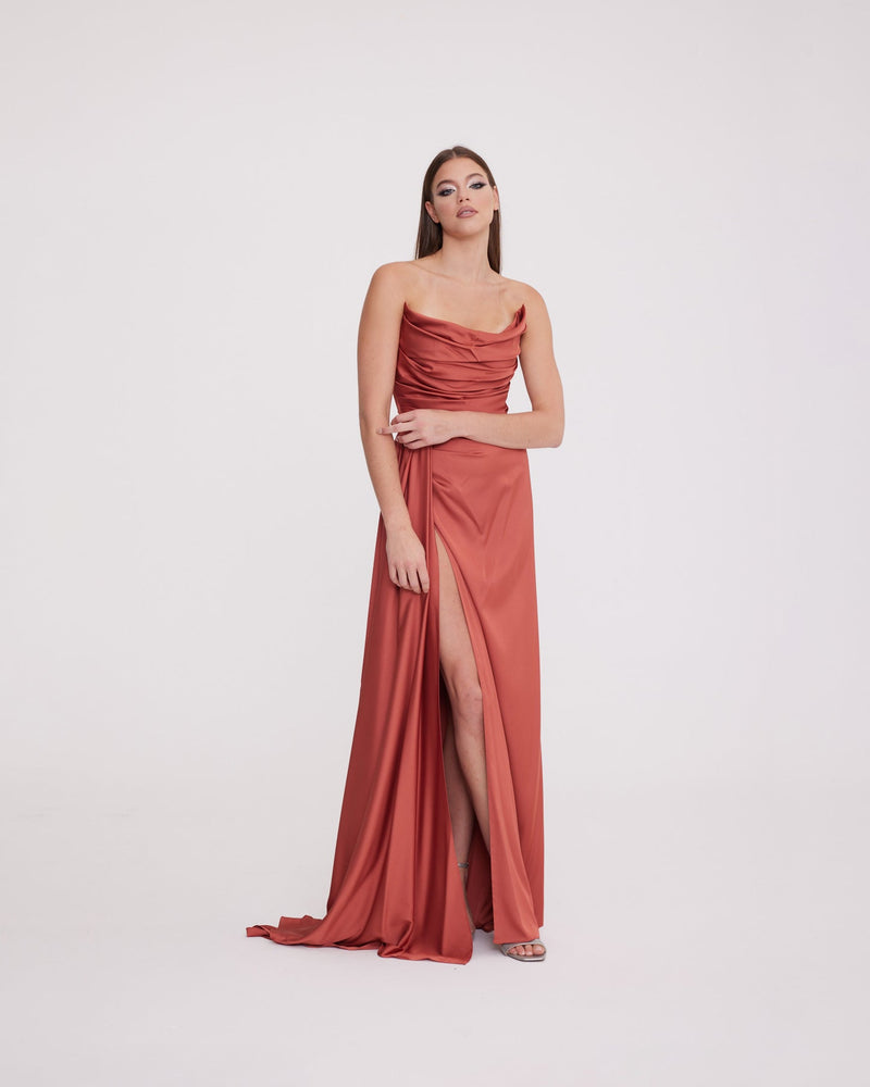 Satin Maxi Dress-Strapless Wedding Guest Dress-Prom Dress