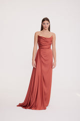 Satin Maxi Dress-Strapless Wedding Guest Dress-Prom Dress