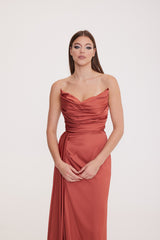 Satin Maxi Dress-Strapless Wedding Guest Dress-Prom Dress