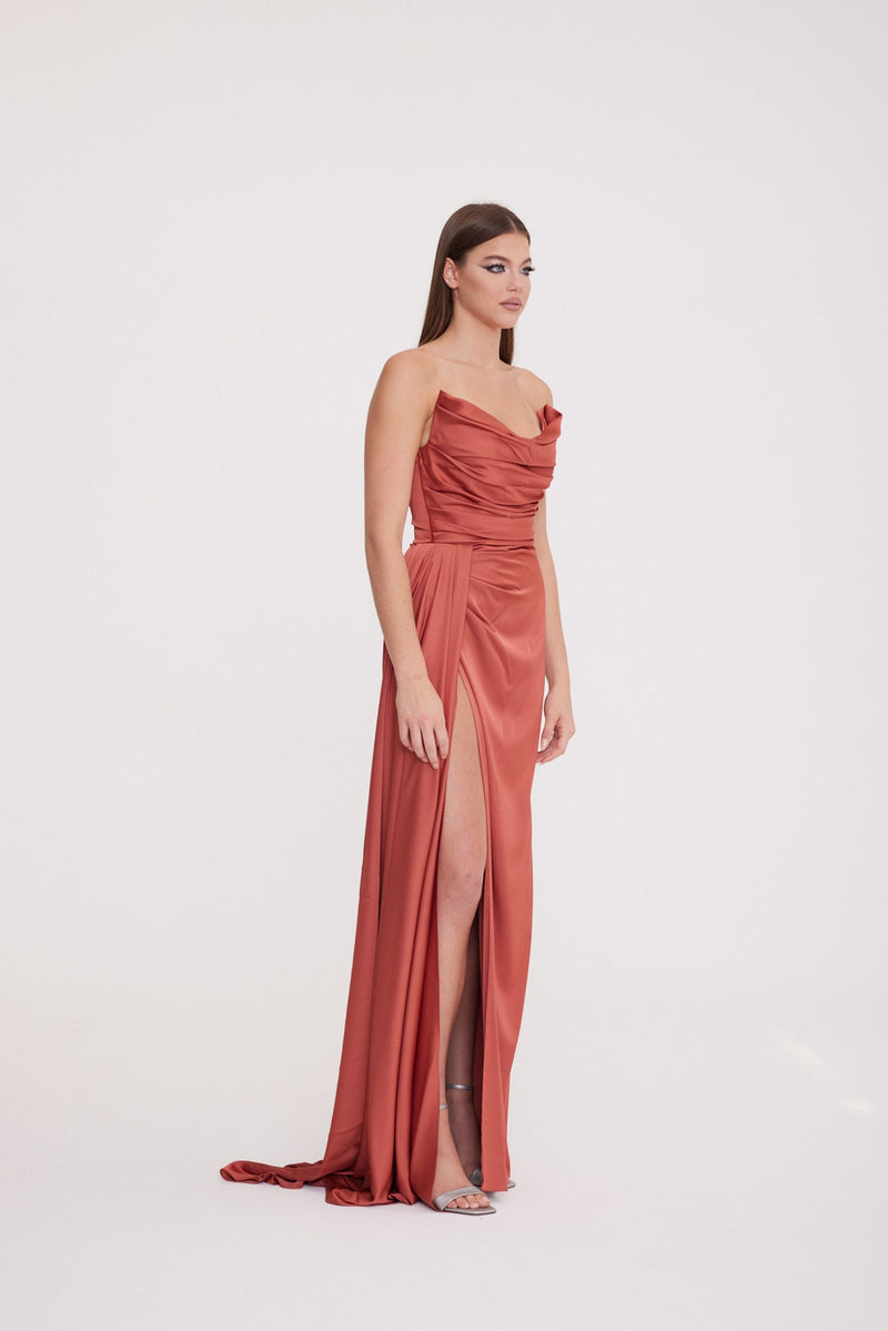 Satin Maxi Dress-Strapless Wedding Guest Dress-Prom Dress