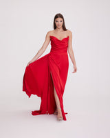 Satin Maxi Dress-Strapless Wedding Guest Dress-Prom Dress