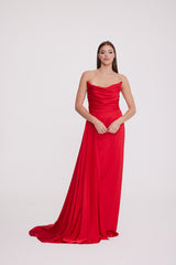 Satin Maxi Dress-Strapless Wedding Guest Dress-Prom Dress