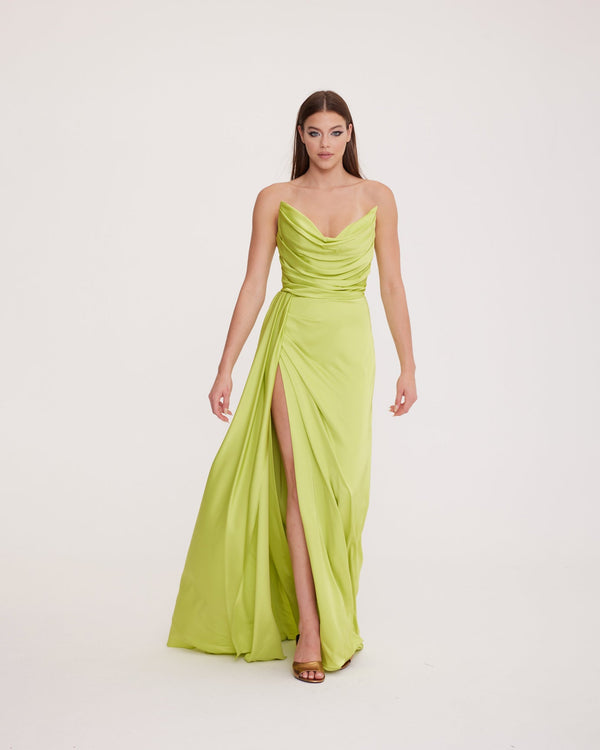 Satin Maxi Dress-Strapless Wedding Guest Dress-Prom Dress