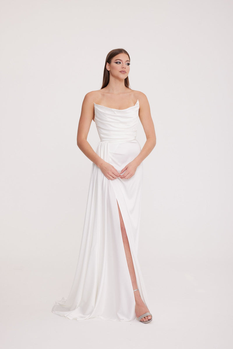 Satin Maxi Dress-Strapless Wedding Guest Dress-Prom Dress