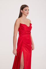 Satin Maxi Dress-Strapless Wedding Guest Dress-Prom Dress