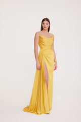 Satin Maxi Dress-Strapless Wedding Guest Dress-Prom Dress