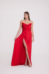 Satin Maxi Dress-Strapless Wedding Guest Dress-Prom Dress