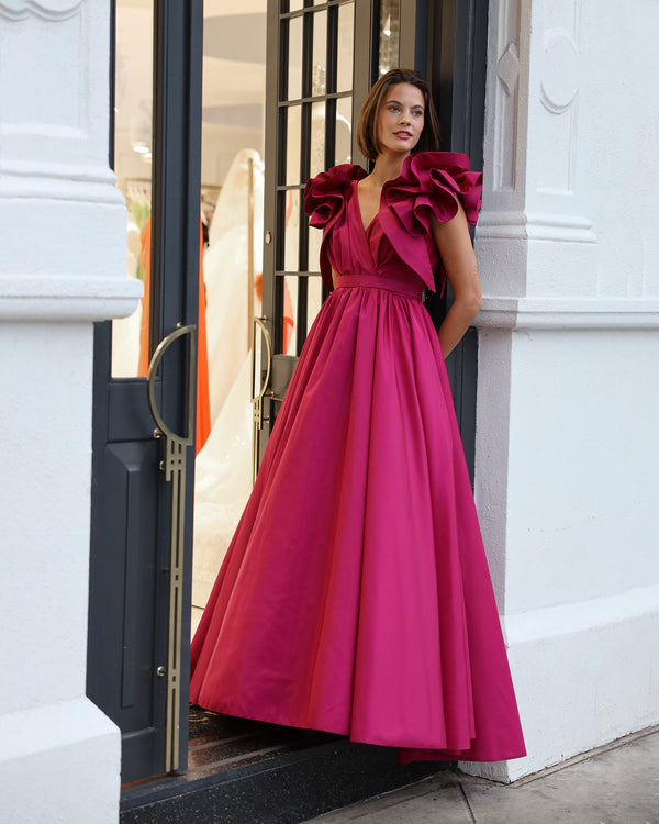 Rosalind - Backless long ball gown with puffy shoulder straps