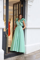 Rosalind - Backless long ball gown with puffy shoulder straps